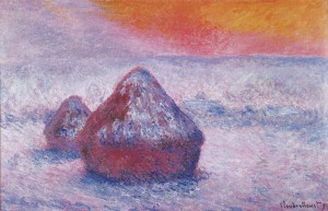 Monet Grainstacks Sunset Snow Effect